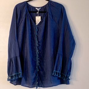 Meaneor Woman’s Casual Long Flare Sleeve Solid Tassel Chiffon Blouse Top NWT